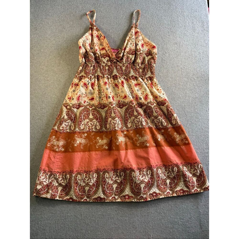 Vintage Y2K She's Cool boho paisley smocked bodice sundress L